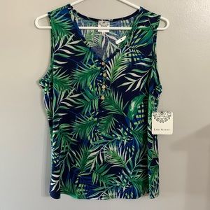 Late august blue and green tropical sleeveless top NWT